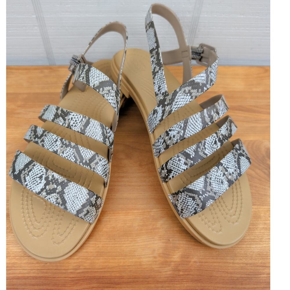 Crocs Womens Tulum Snake Print Sandals Size 8 Strappy Comfort Buckle Open Toe